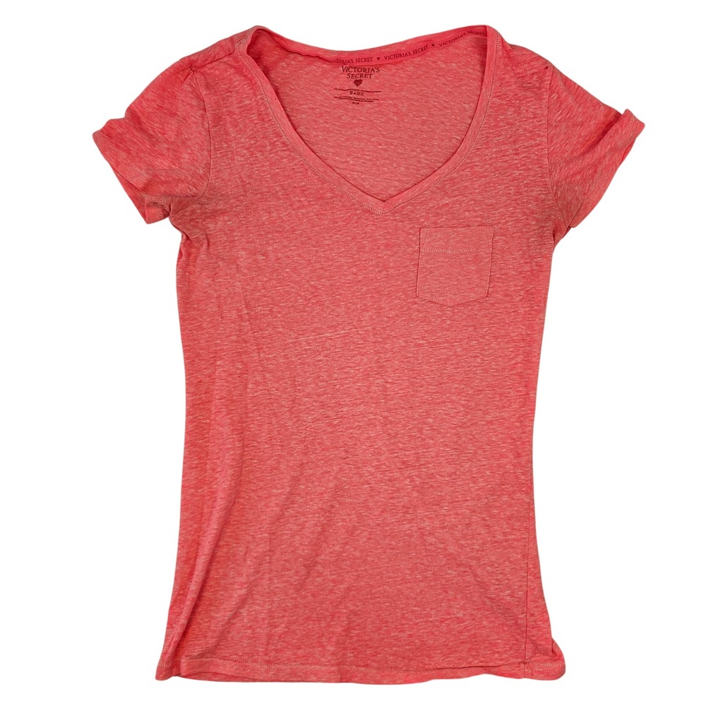 Victoria's Secret Coral Pink Heathered V-Neck Pocket T-Shirt Womens Medium